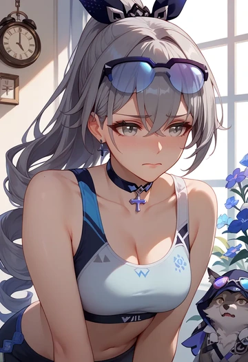 star rail,silver wolf,sports bra,high-waisted leggings  - AI generated anime art